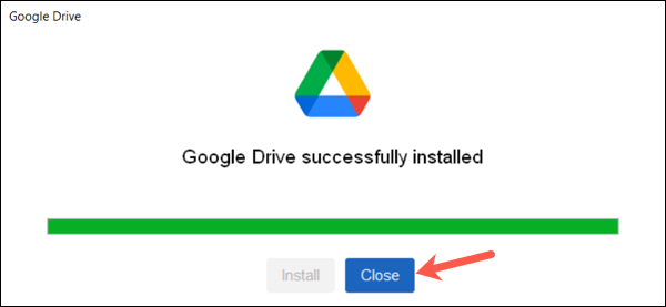 Prompt de instalação da área de trabalho do Google Drive
