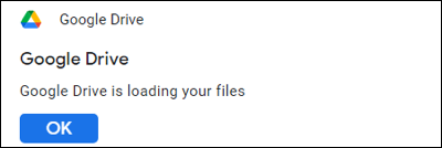 Mensagem de carregamento de arquivos do Google Drive