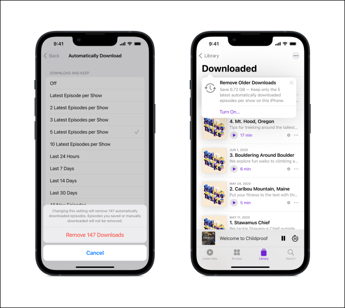 Gerenciando downloads em Apple Podcasts