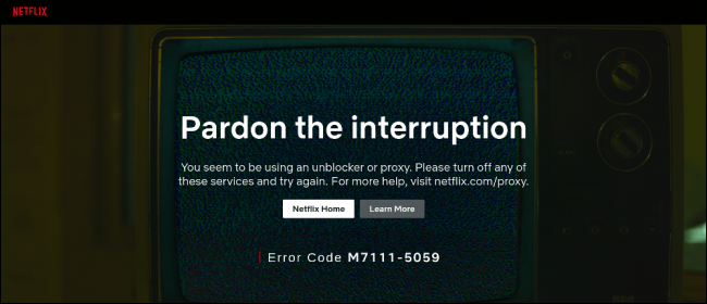 Tela de erro de proxy da Netflix
