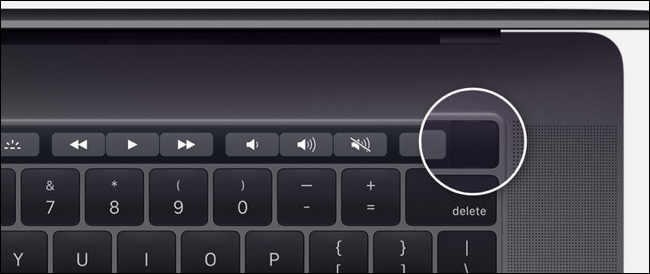 Botão liga/desliga no MacBook Pro com modelo Touchbar