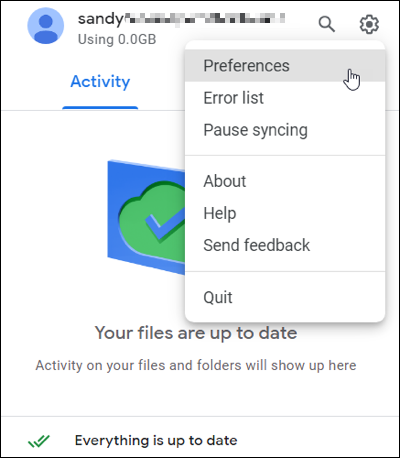 Abra as preferências do Google Drive