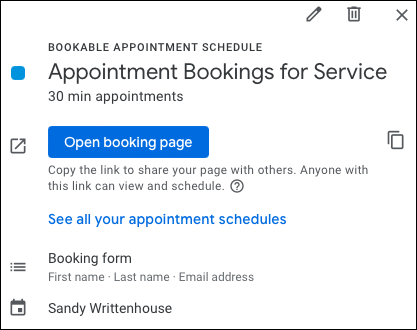 Saved Appointment Schedule