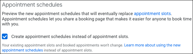 Enable Appointment Schedules in Google Calendar