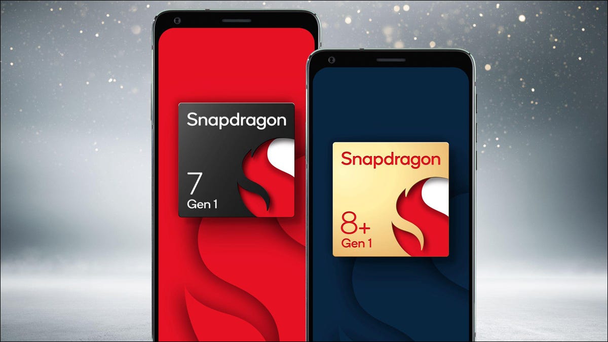 Renderize a imagem de dois telefones com os novos chips Snapdragon