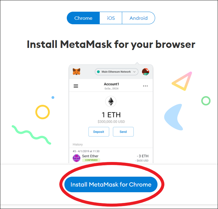 Página de instalação do MetaMask com o botão de instalação circulado.