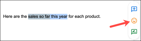 Emoji na barra de ferramentas flutuante do Google Docs