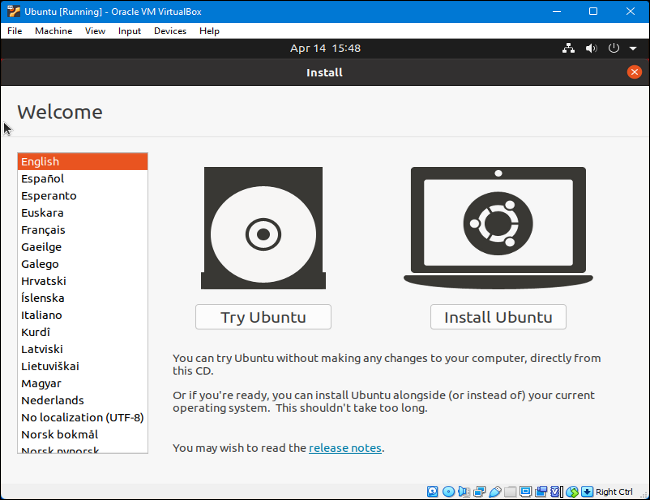 VM inicializando no instalador do Ubuntu