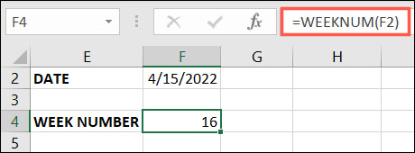 Função WEEKNUM no Excel
