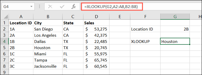 XLOOKUP com uma referência de célula