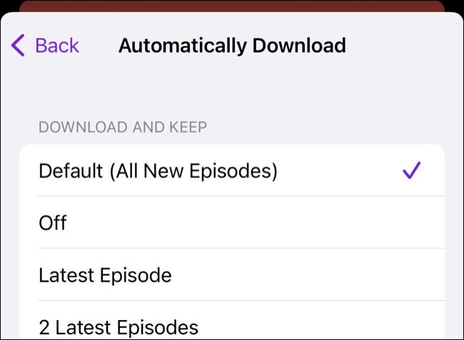 Configuração de download automático de episódios de podcast