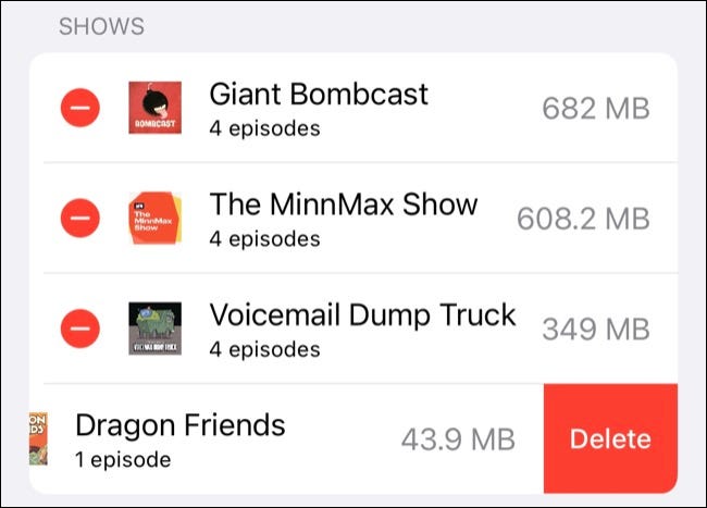 Excluir dados do aplicativo Podcasts nas configurações do iOS