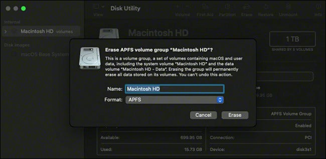 Apague "Macintosh HD" no Utilitário de Disco.