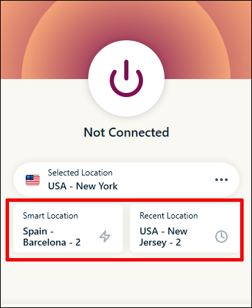 Botão rápido da ExpressVPN para localização inteligente