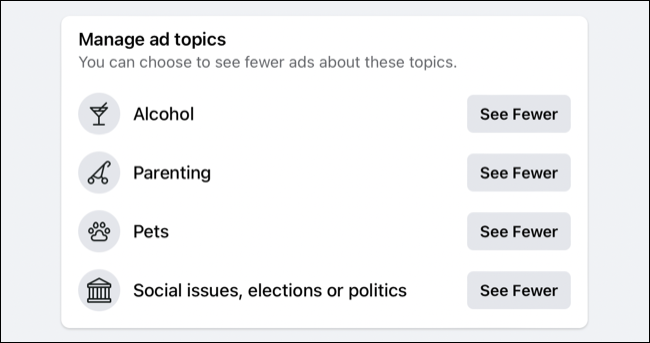 Manage ad topics on Facebook