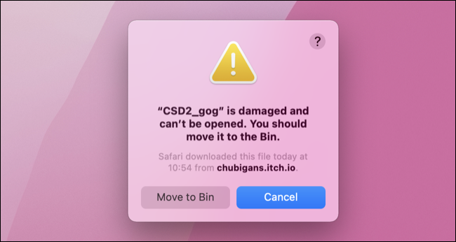 Erro de arquivo danificado no macOS
