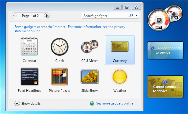 Gadgets no Windows 7
