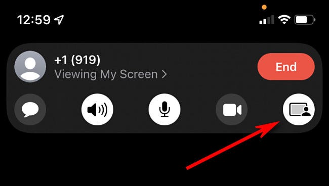 Toque no botão de compartilhamento de tela no FaceTime para parar de compartilhar sua tela.