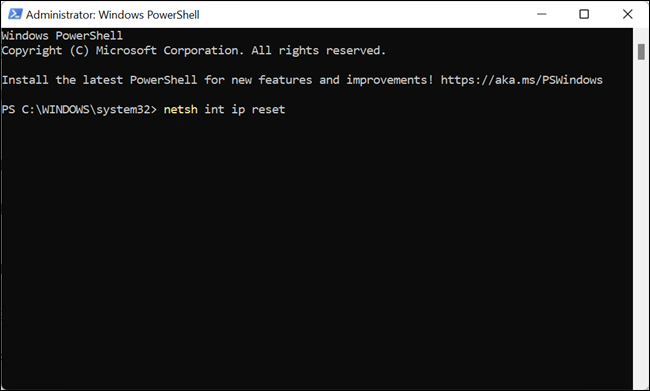 Digite o comando na janela do PowerShell.