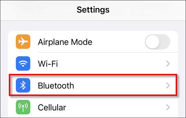 Em Configurações, toque em "Bluetooth".