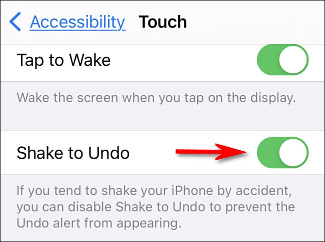 Vire "Shake to Undo" para a posição ligada.