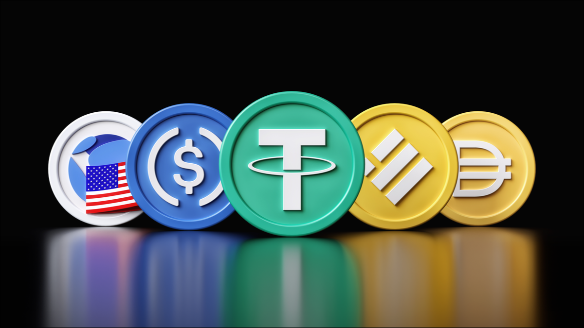 Principais tokens de stablecoin, incluindo Tether e USD Coin.