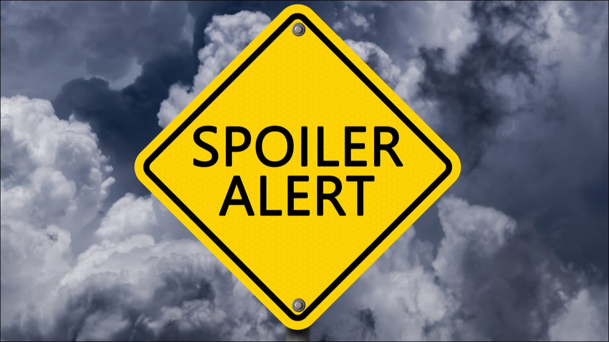 Uma placa amarela dizendo "Alerta de spoiler".