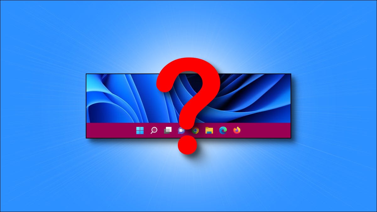 Uma barra de tarefas do Windows 11 com um ponto de interrogação