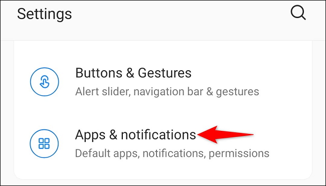 Toque em "Aplicativos e notificações" em Configurações.