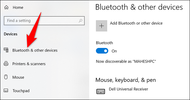 Escolha "Bluetooth e outros dispositivos".