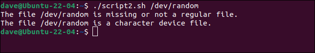Executando script2.sh em um arquivo de dispositivo de caractere