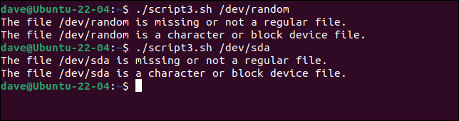 script3.sh manipulando corretamente os arquivos de dispositivo de caracteres e blocos