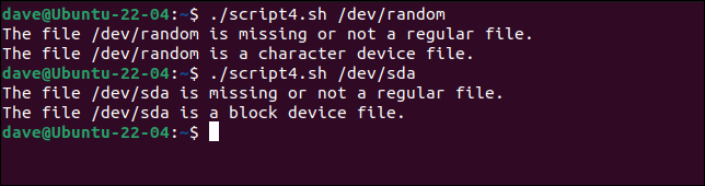 script8.sh identificando corretamente os arquivos de caracteres e dispositivos de bloco