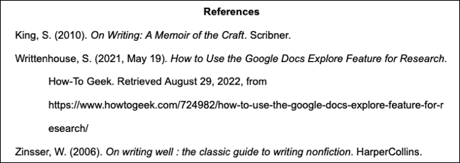 Lista de referência no Google Docs