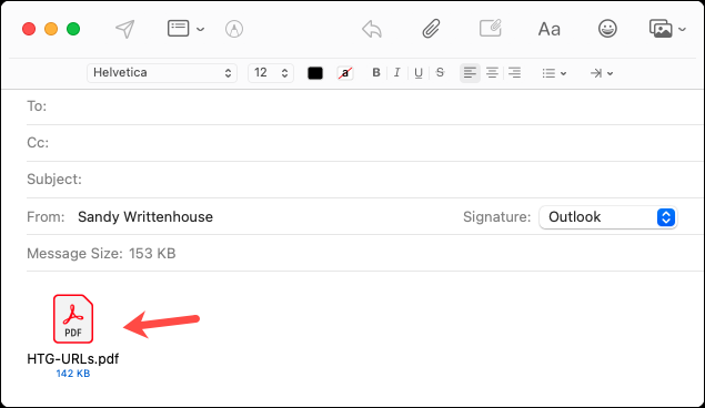 Email do Apple Mail com um PDF anexado
