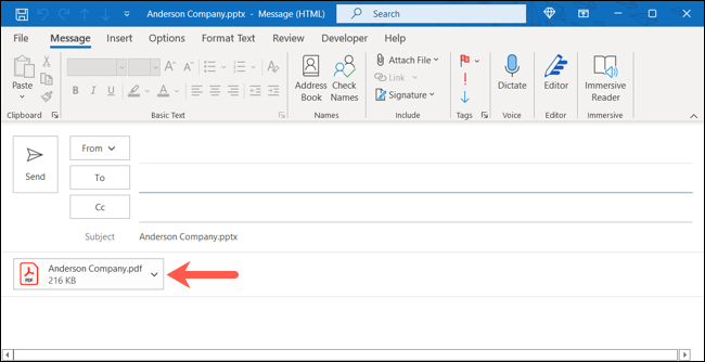Email do Outlook com um PDF anexado