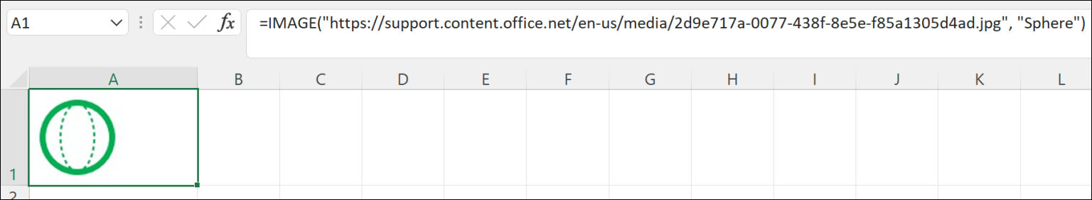 Exemplo de função IMAGE() que insere uma esfera em uma célula