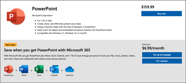 Preços do PowerPoint da Microsoft