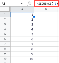 Fórmula SEQUENCE apenas para linhas