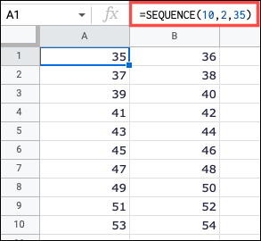 Fórmula SEQUENCE com um número inicial