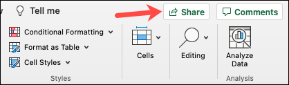 Botão Compartilhar no Excel