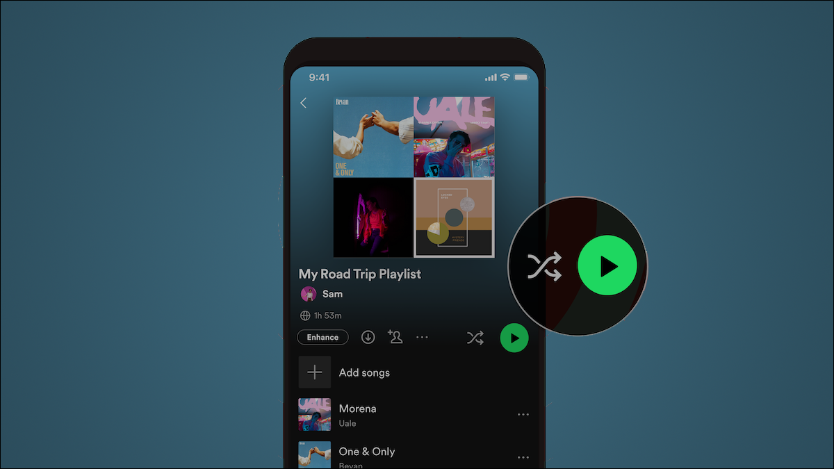 Botões de reprodução e reprodução do Spotify