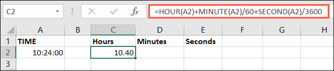 Fórmula da função de tempo para horas
