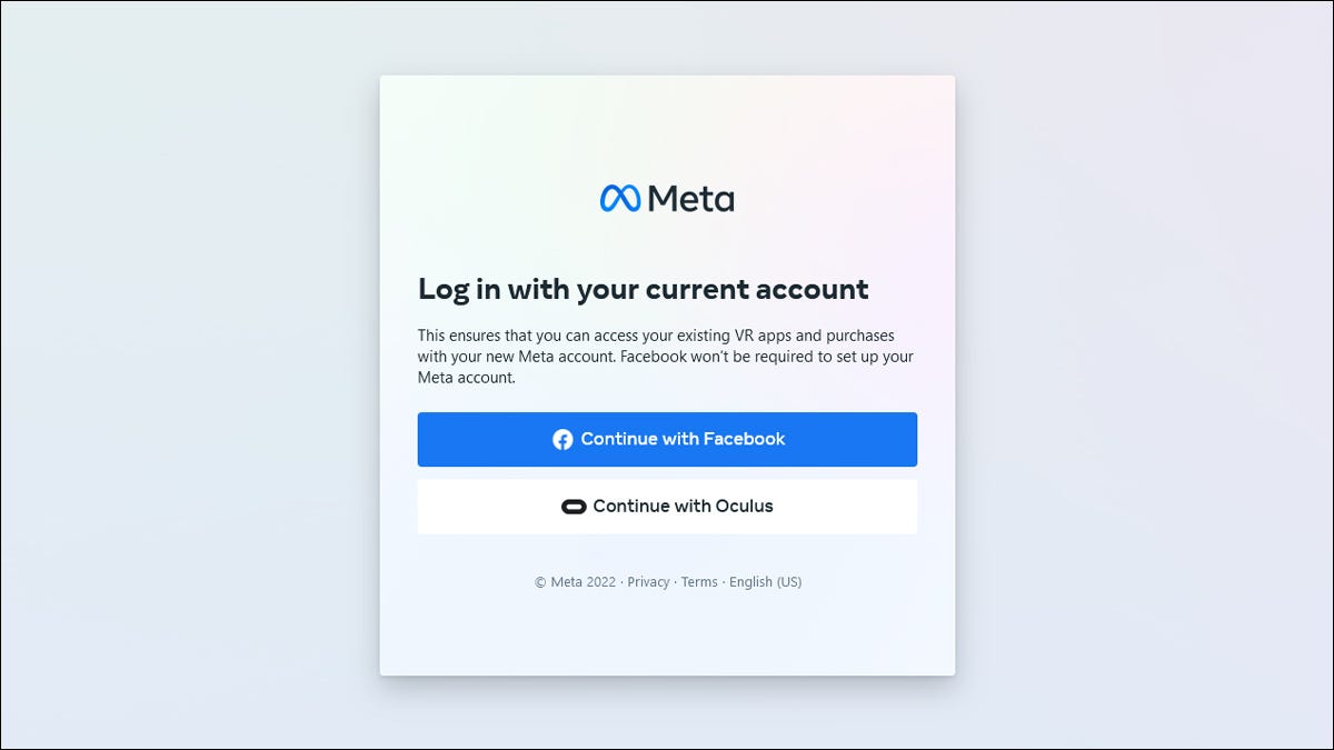 A página de login do Meta.