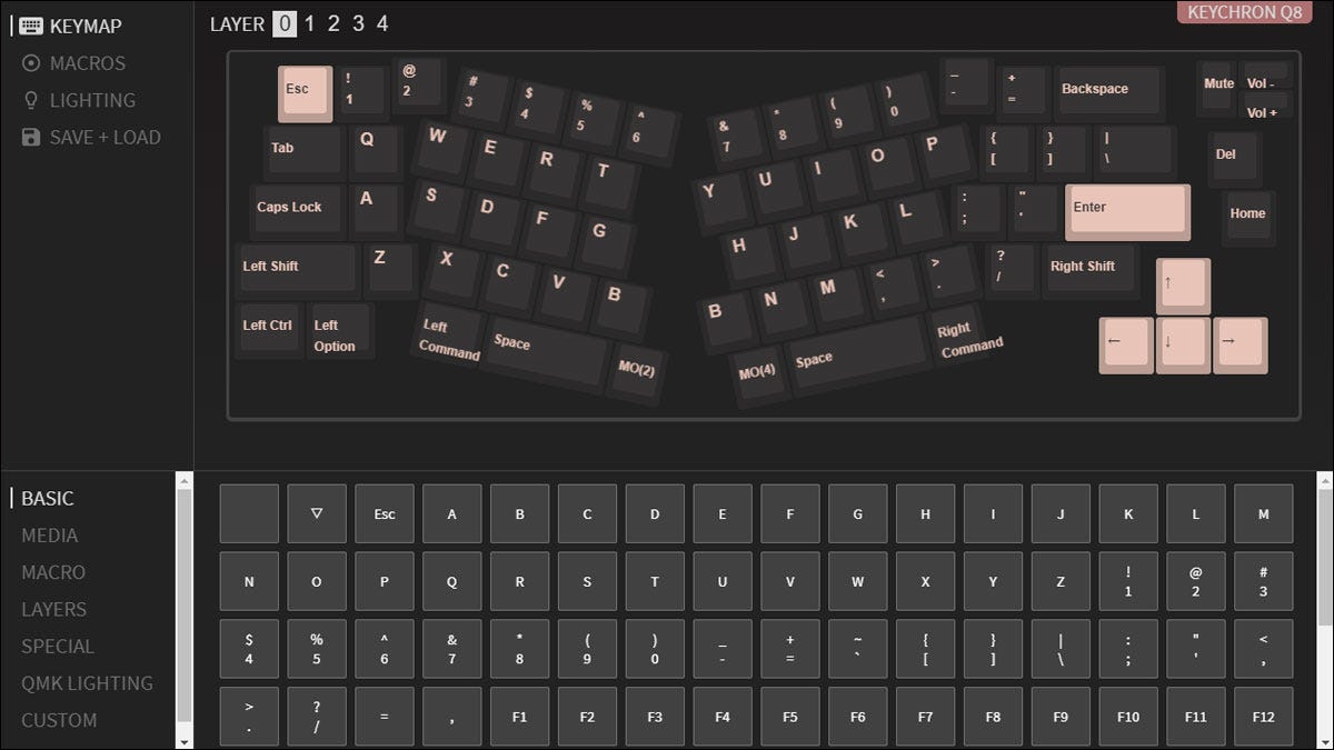 Layout do software de configuração de teclado VIA