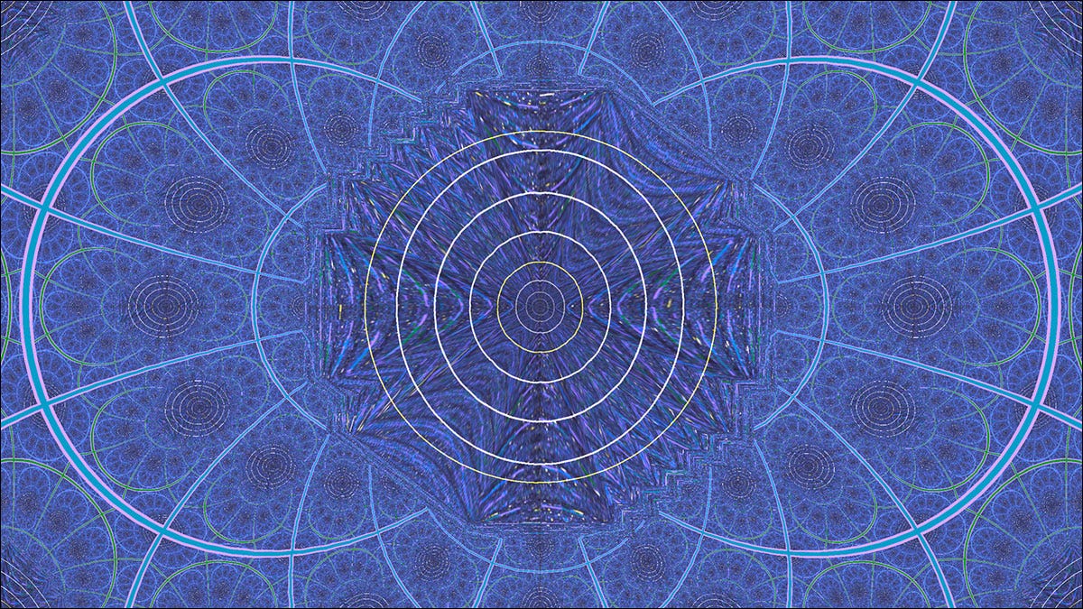 Uma visualização de música tipo fractal criada pelo plugin Milkdrop para Winamp.