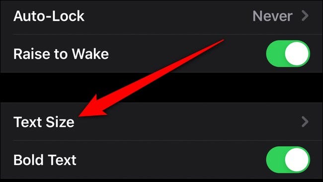 Toque em "Tamanho do texto".