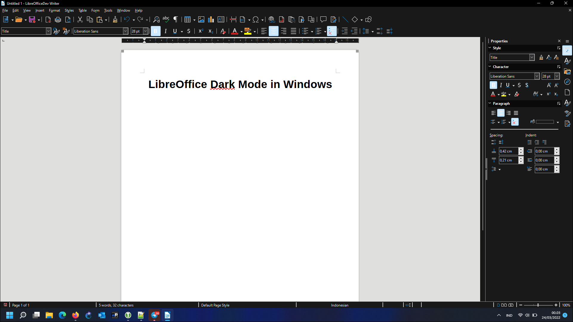 Modo escuro do LibreOffice