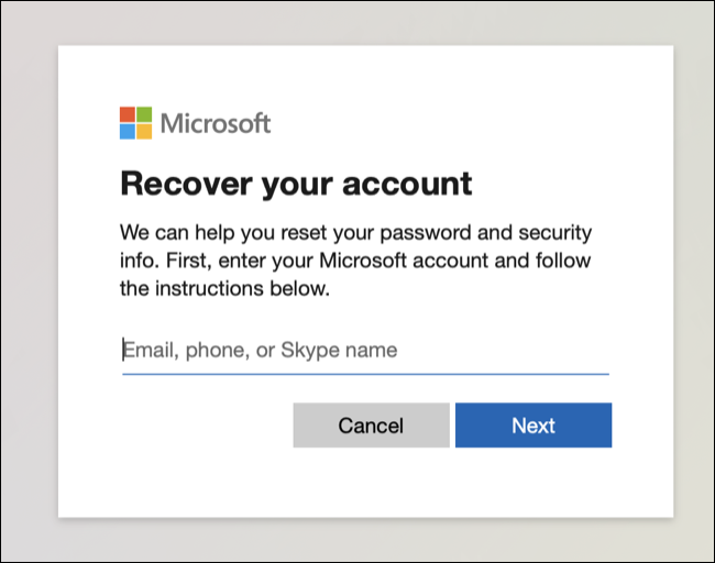 Digite o e-mail da conta da Microsoft