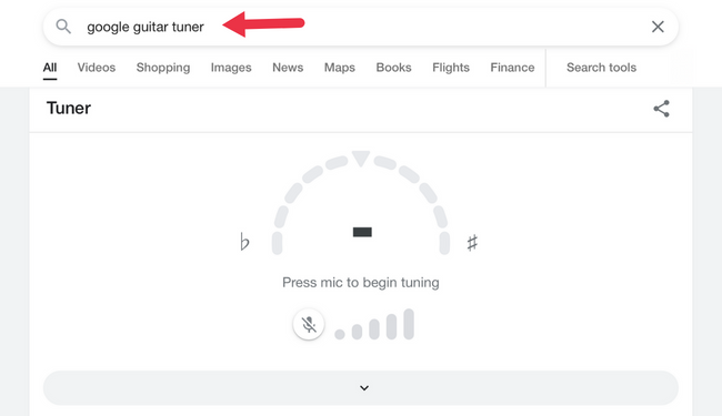O afinador de guitarra do Google no topo dos resultados de pesquisa
